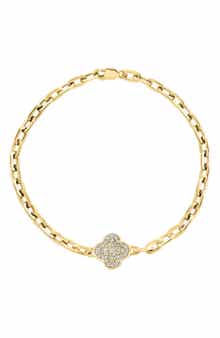 EFFY 14K Gold Plated Sterling Silver Pavé Diamond Clover Bracelet