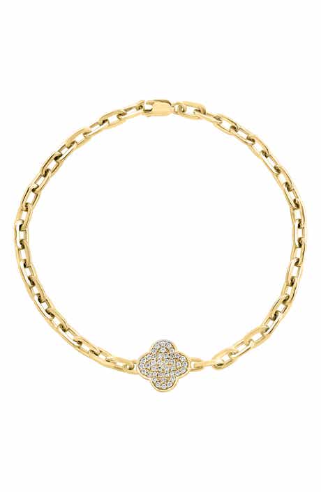 EFFY 14K Gold Plated Sterling Silver Pavé Diamond Clover Bracelet