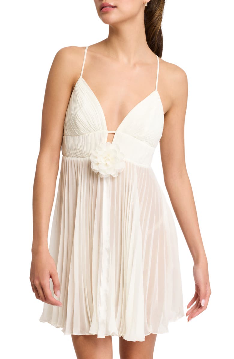 Rya Collection Shirin Rosette Pleated Chiffon Chemise, Main, color, Ivory