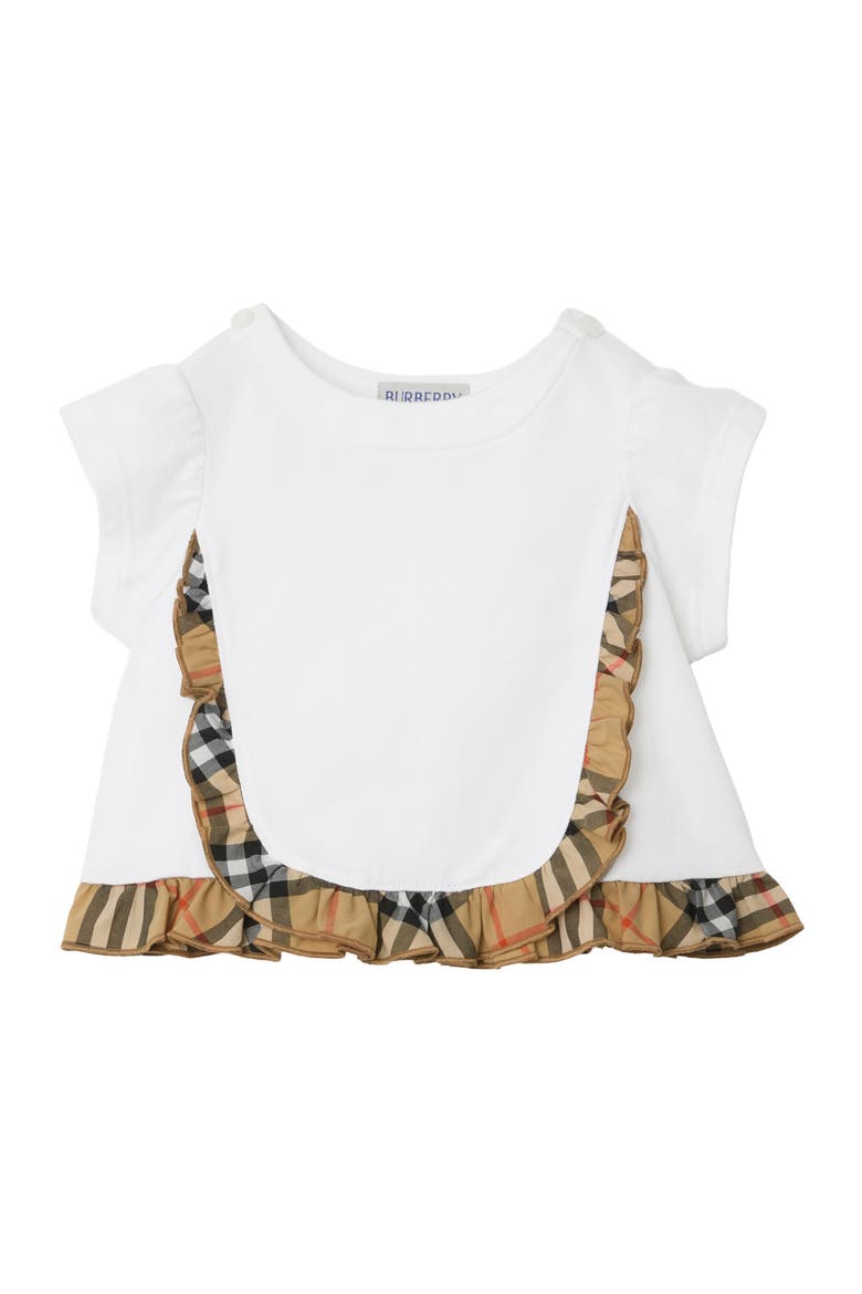 Check Ruffle Stretch Cotton T-shirt, Main, color, White