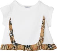 Burberry Check Ruffle Stretch Cotton T-shirt
