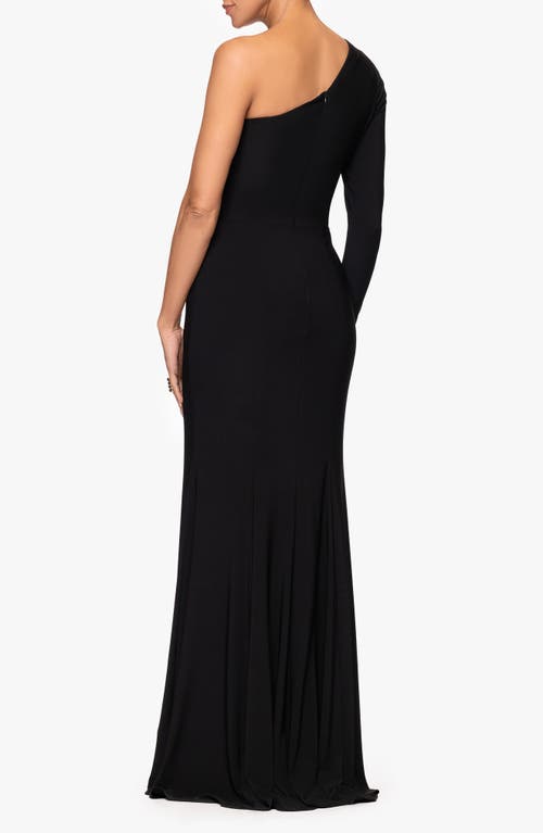 Xscape Evenings Cutout One-shoulder Single Long Sleeve Mermaid Gown In Black