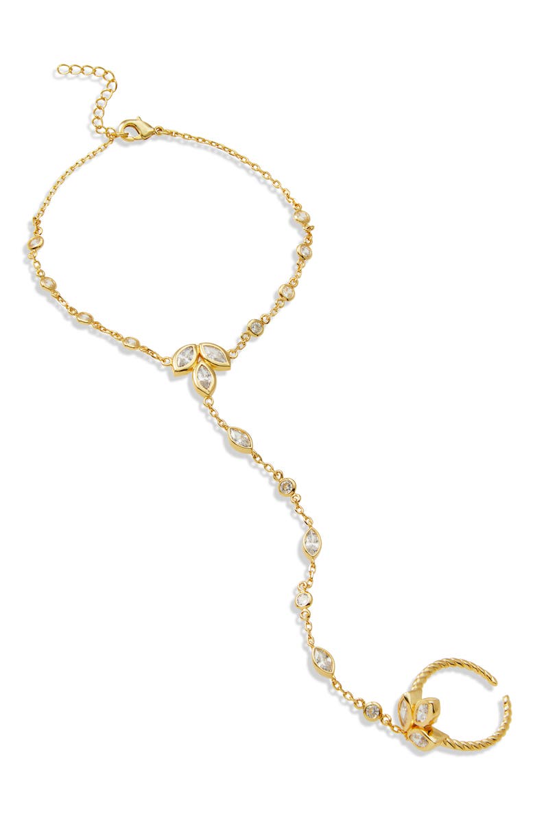 SAVVY CIE JEWELS 18K Yellow Gold Plated Cubic Zirconia Ring Bracelet, Main, color, 