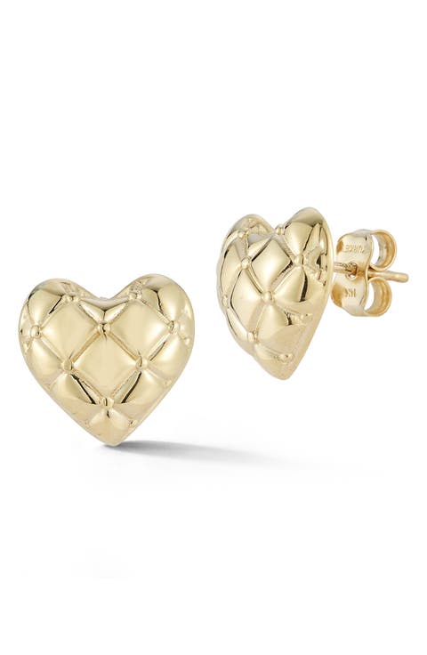 14K Gold Heart Stud Earrings