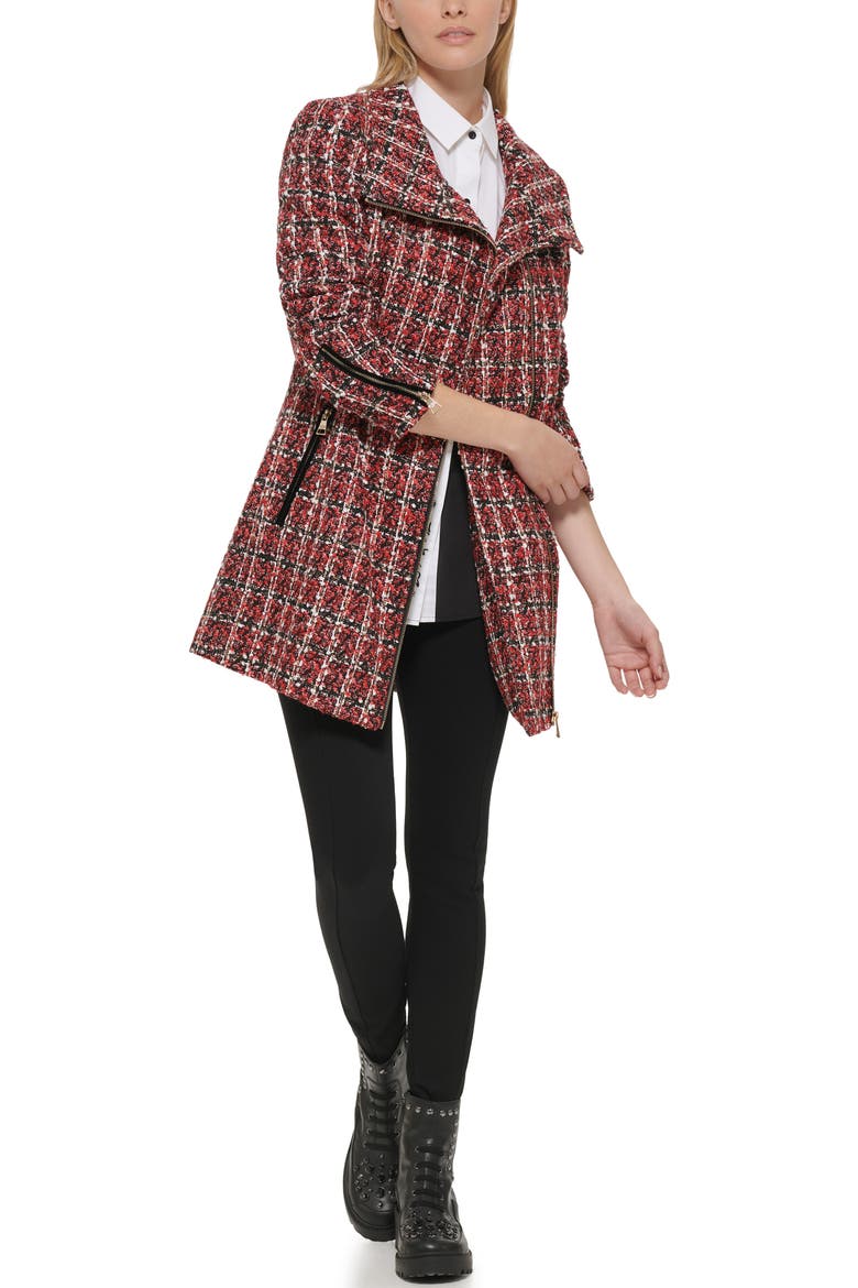 Plaid Sequin Embellished Zip Coat, Alternate, color, RED MULTI