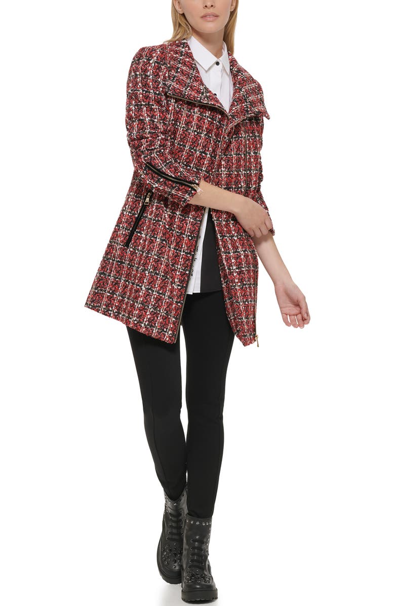 KARL LAGERFELD PARIS Plaid Sequin Embellished Zip Coat, Alternate, color, Red Multi
