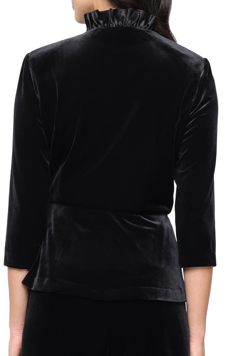 Alex Evenings Satin Frill Velvet Wrap Top, Alternate, color, Black