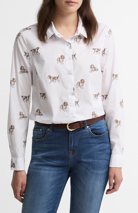 Brambles Dog Print Cotton Button-Up Shirt