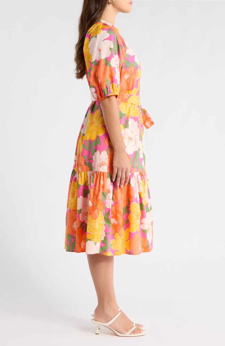 SUGARLIPS Milley Floral Wynette Tiered Midi Dress, Alternate, color, Pink-Org-Mul