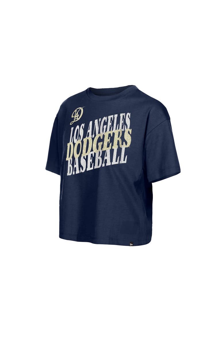 Women's New Era  Navy Los Angeles Dodgers City Connect Glitter Gel Cropped T-Shirt, Alternate, color, Navy