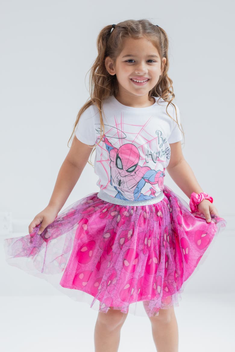 Spider-Man T-Shirt and Tutu Skirt Set, Alternate, color, Spidey Pink White