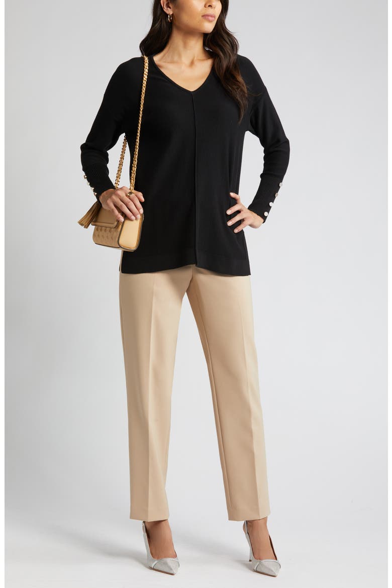 Button Cuff V-Neck Sweater, Main, color, ANNE BLACK
