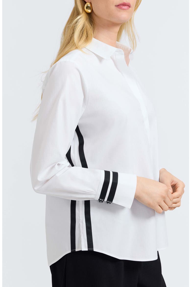 Brooke Grosgrain Trim Cotton Button-Up Shirt, Alternate, color, WHITE