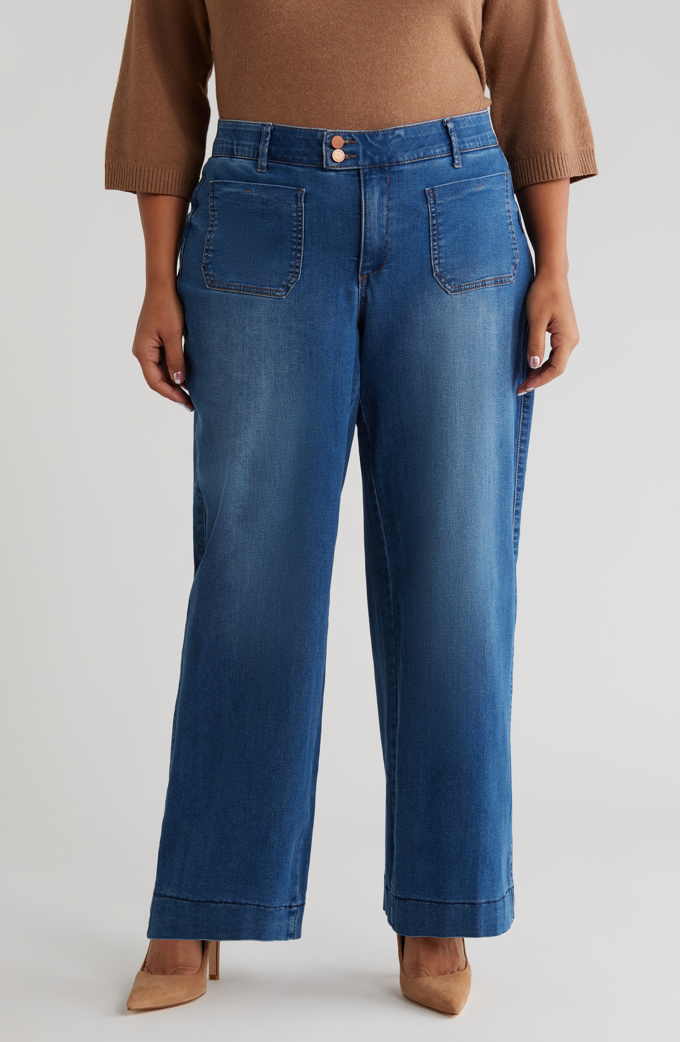 Patch Pocket High Waist Wide Leg Jeans