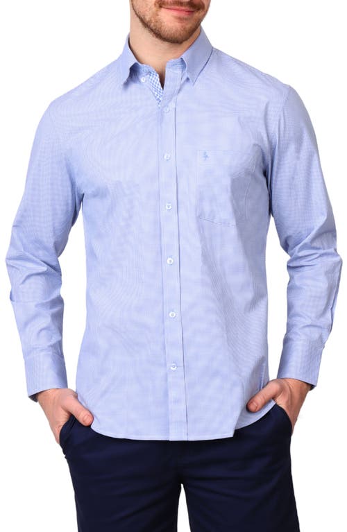Tailorbyrd Micro Gingham Stretch Cotton Button-up Shirt In Light Blue