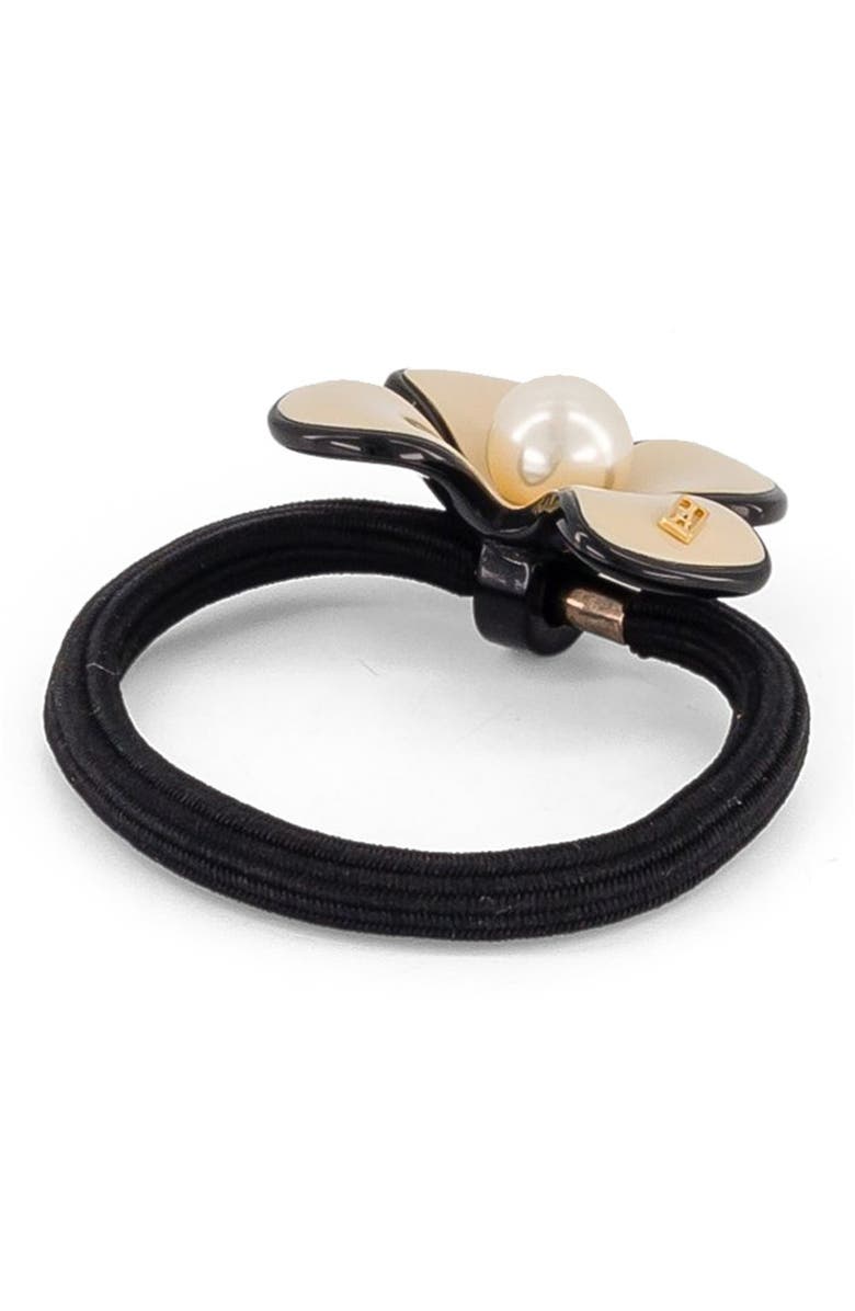 Alexandre de Paris Gambetta Flower Pearl Acetate Hair Tie, Alternate, color, Beige