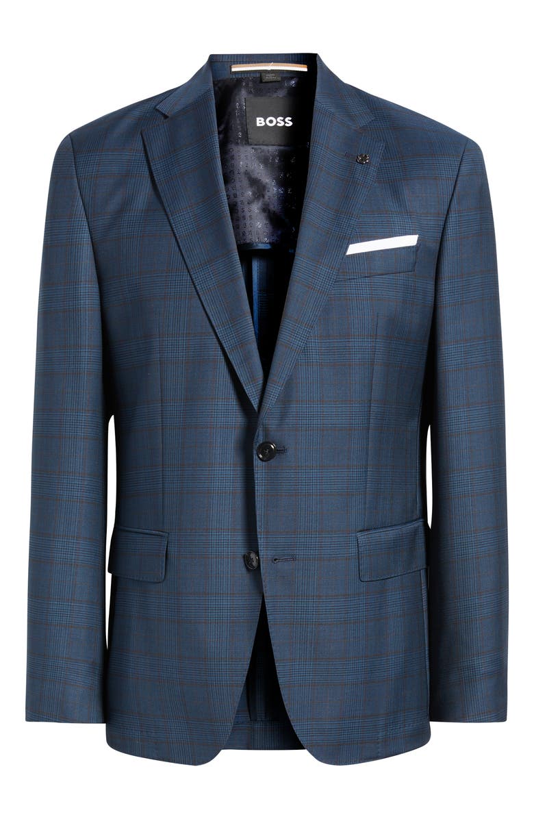 BOSS Hutson Slim Fit Plaid Wool Sport Coat, Alternate, color, Dark Blue
