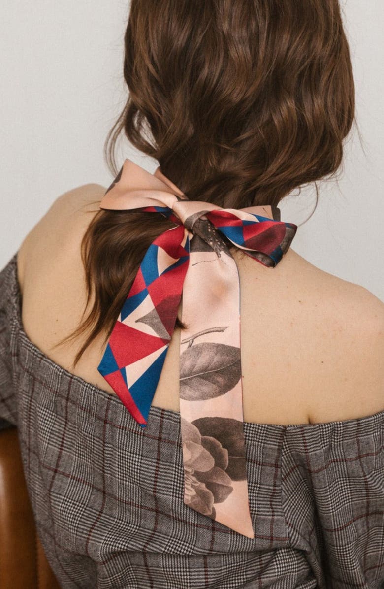 Lost Pattern Prism Skinny Silk Scarf, Alternate, color, Red