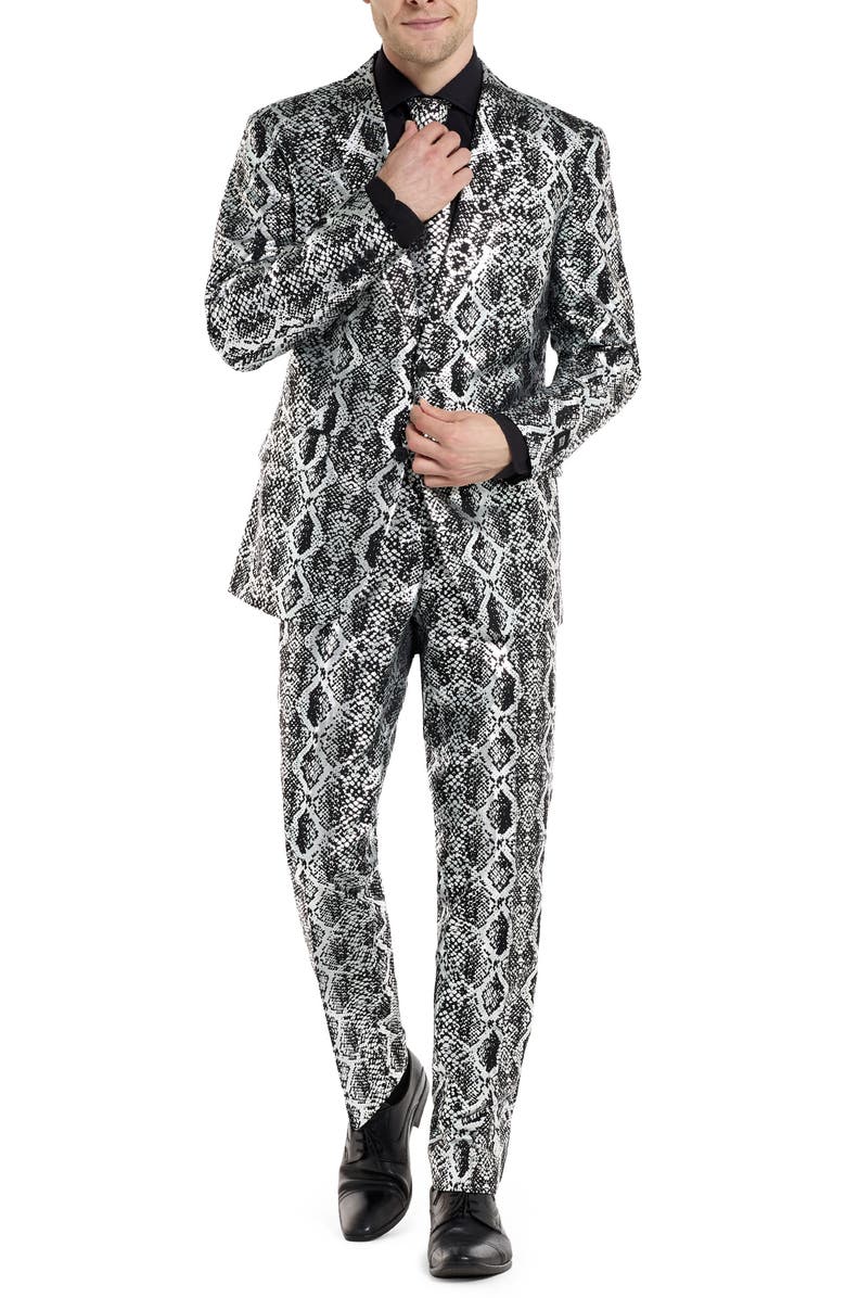 OppoSuits Silver Snake Slim Fit Two-Piece Suit & Tie Set, Main, color, Silver