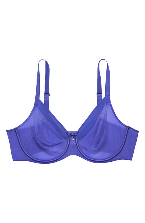Curvy Couture Sheer Mesh Underwire Unlined Bra In Blue
