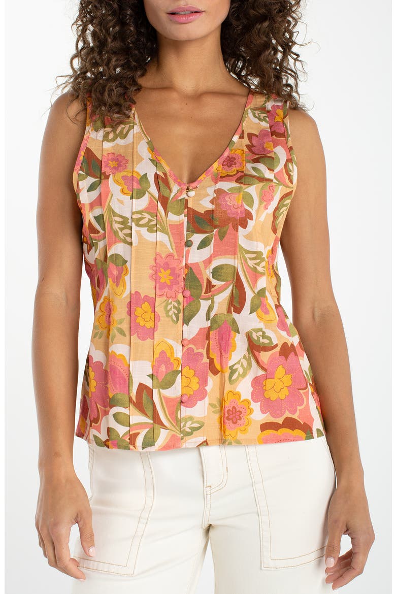 Floral Pleated Sleeveless Top, Main, color, TAN FLORAL MULTI