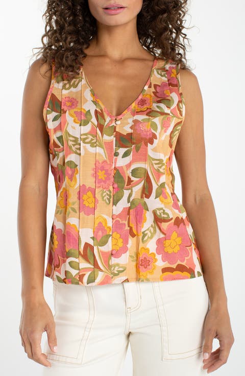 Floral Pleated Sleeveless Top