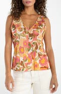 Liverpool Floral Pleated Sleeveless Top
