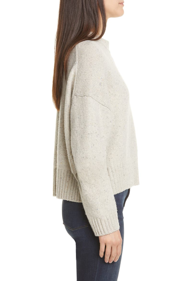 Boxy High Neck Nep Merino Wool Blend Sweater, Alternate, color, BUTTERMILK