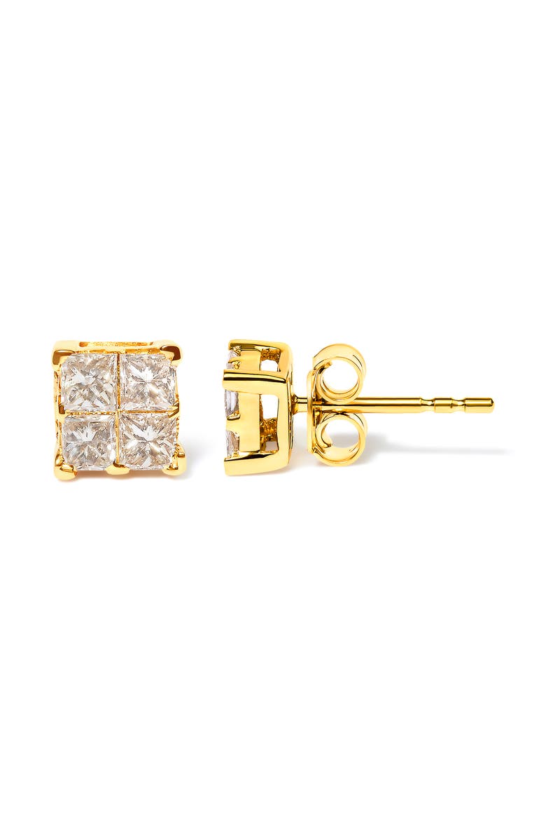 10K Yellow Gold 3/4 Ct Invisible Princess Composite Square Stud Earrings, Alternate, color, Yellow
