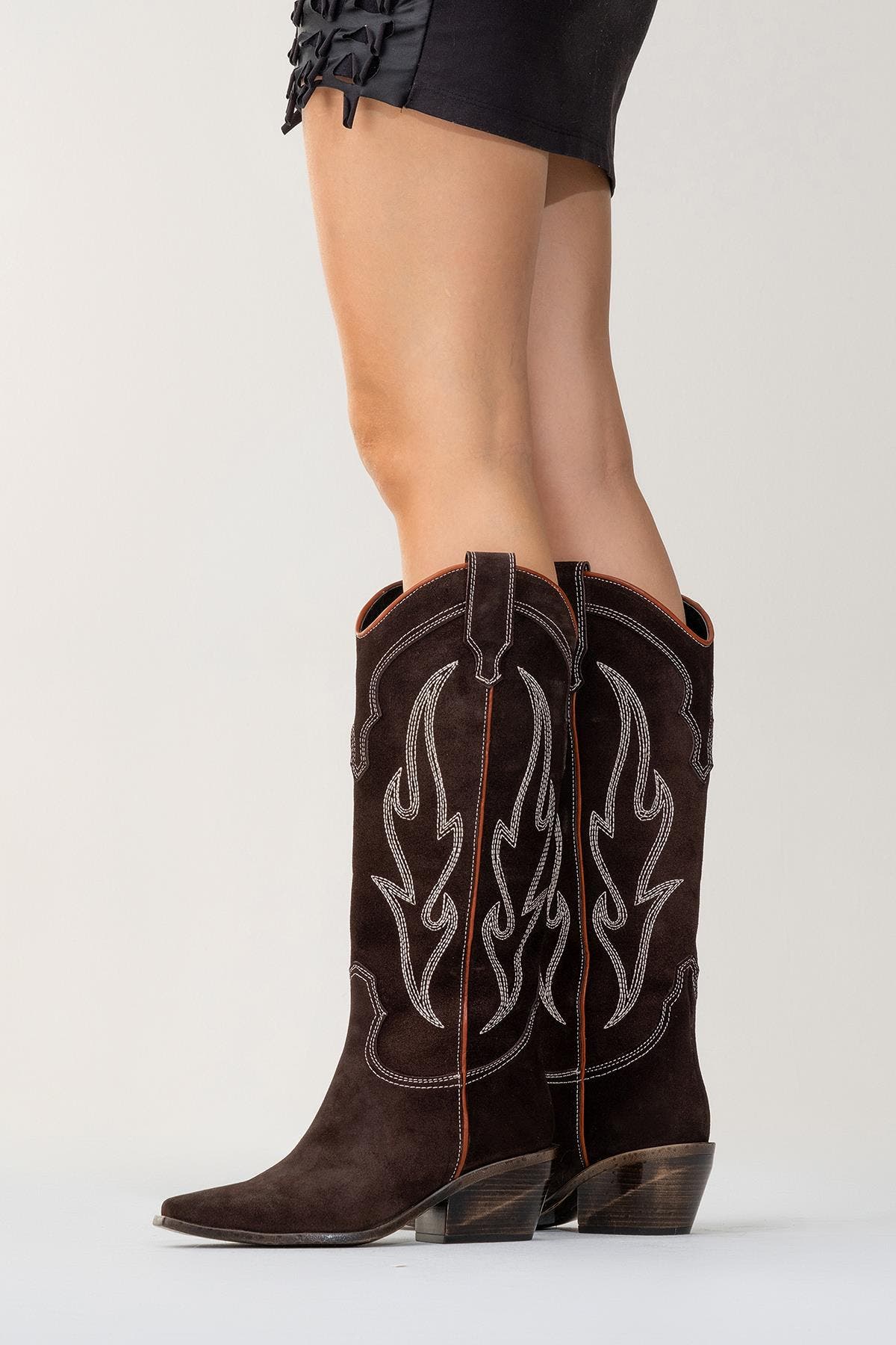 Pietro Leather Western Knee High Boot, Alternate, color, Dark Brown Suede Leather