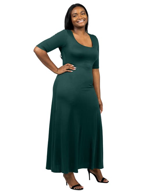 24seven Comfort Apparel Plus Size Elbow Length Sleeve Maxi Dress In Green