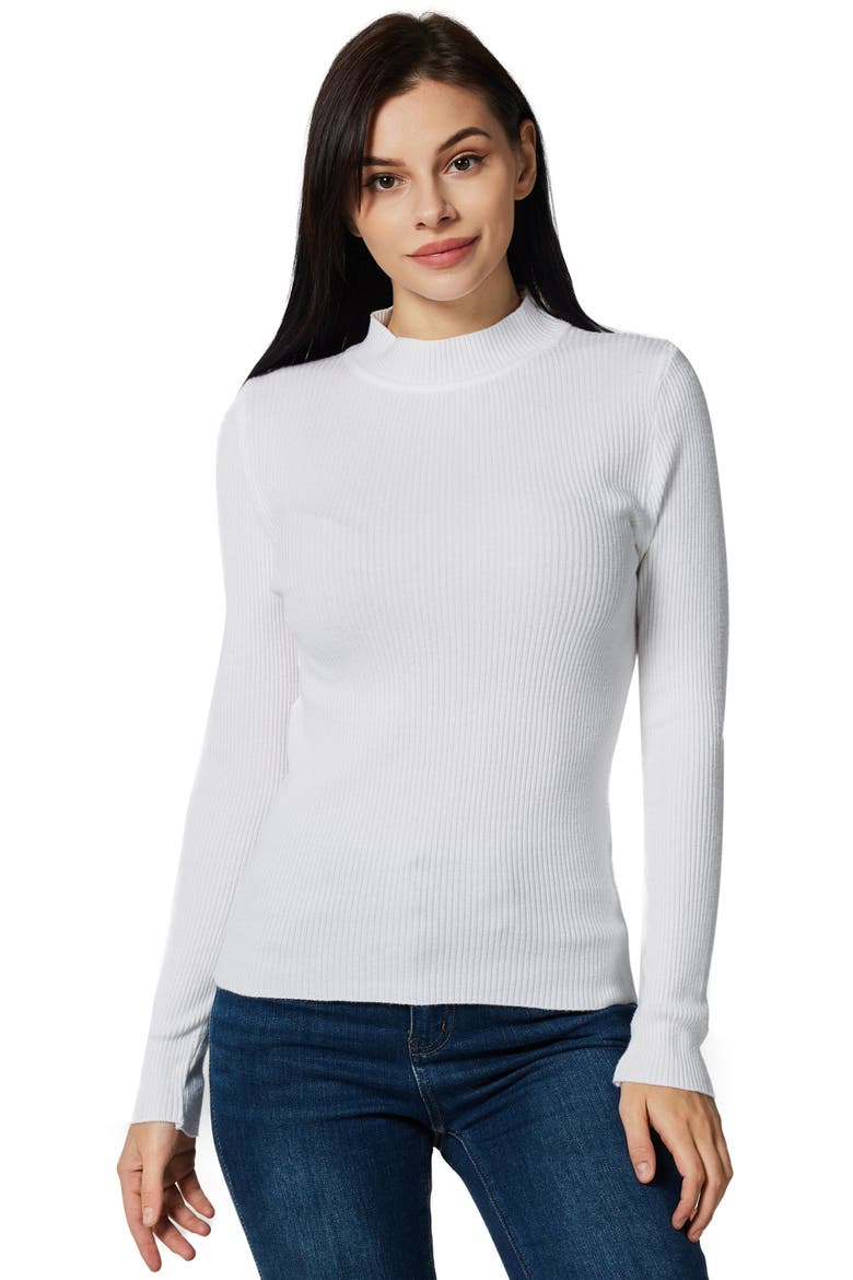 Slim Fit Ribbed Mock Neck Sweater Top, Main, color, White