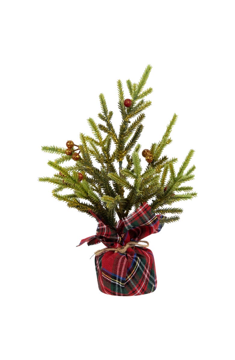 Northlight Mini Glittered Pine with Berries Artificial Christmas Trees - 9" - Set of 3, Alternate, color, Green
