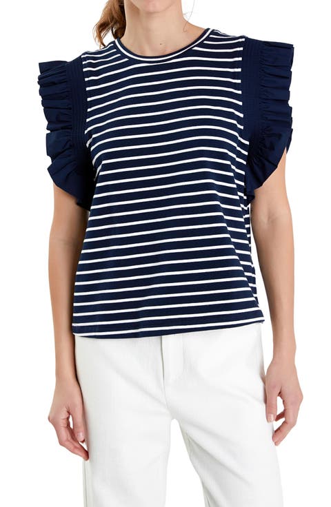 Stripe Flutter Sleeve T-Shirt
