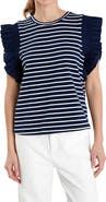 English Factory Stripe Flutter Sleeve T-Shirt