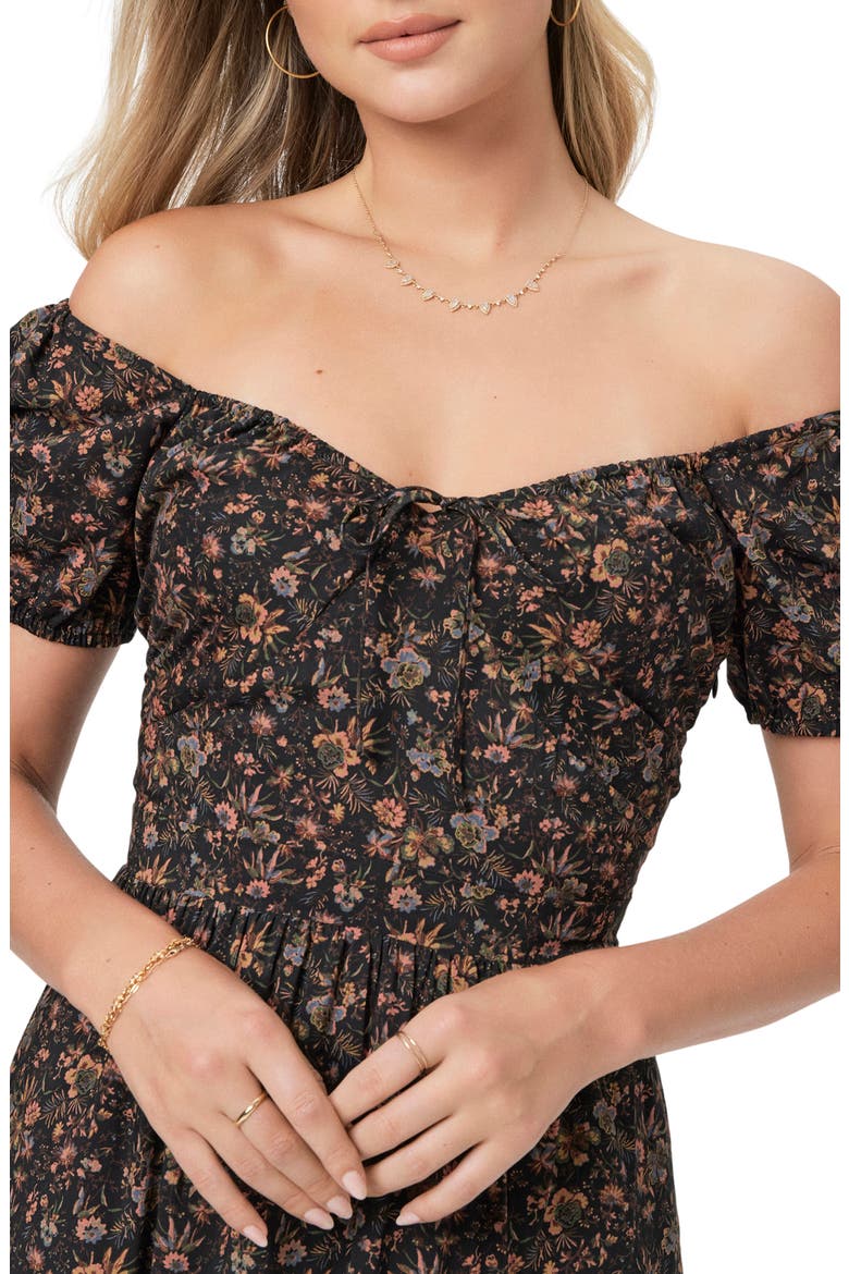 Otienne Floral Off the Shoulder Dress, Alternate, color, BLK MLTI