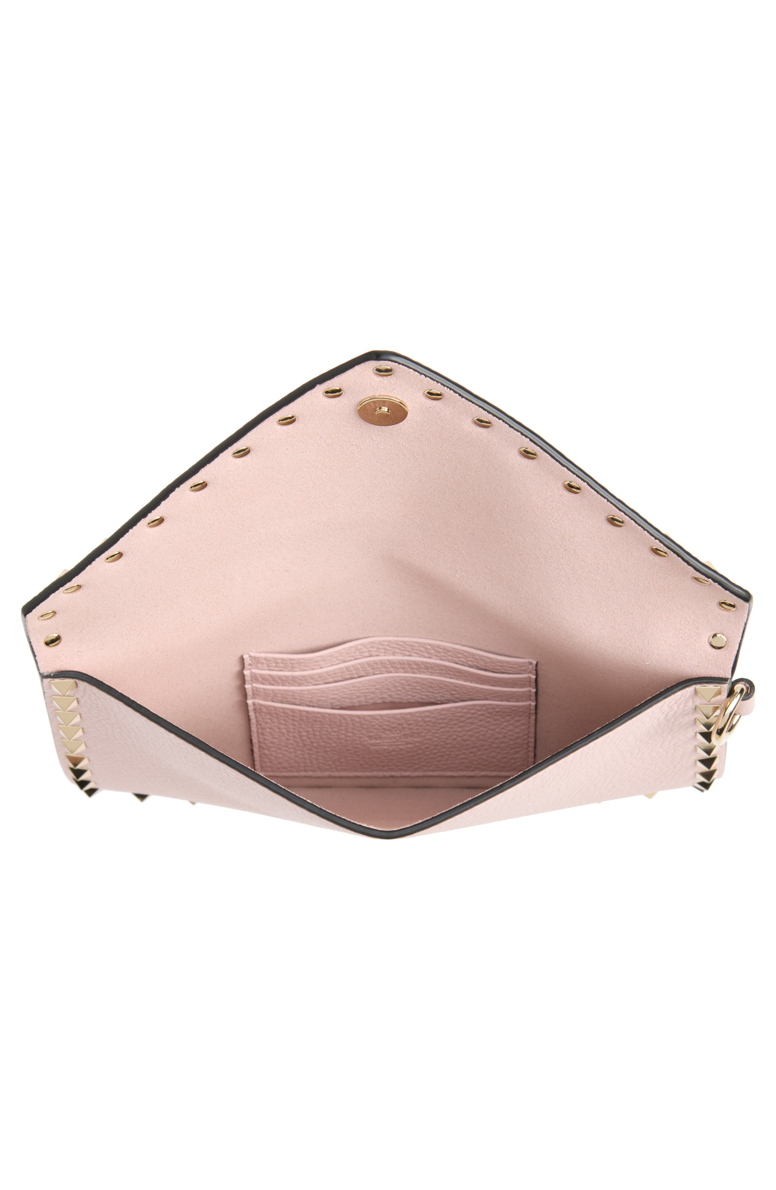 Medium Rockstud Leather Clutch, Alternate, color, ROSE QUARTZ