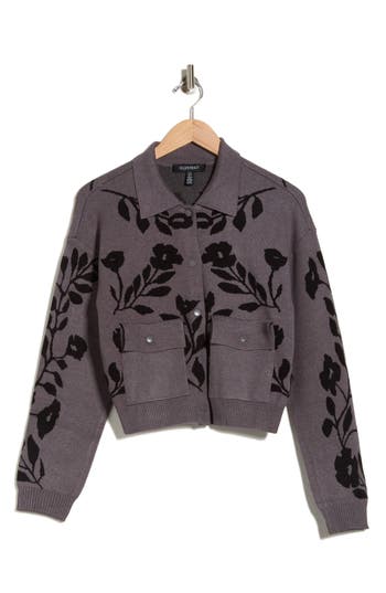 Ellen Tracy Floral Snap Front Crop Cardigan In Animal Print