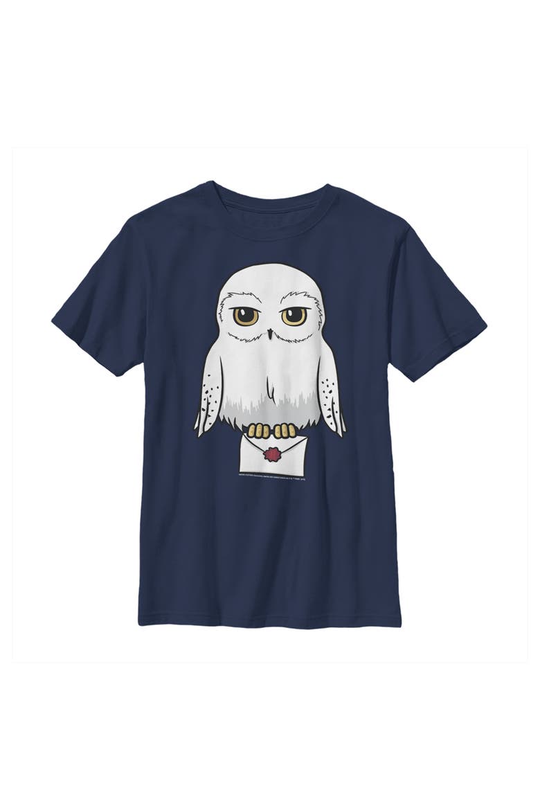 Boys' Cartoon Hedwig Letter Graphic Graphic Short Sleeve T-shirt, Main, color, Navy Blue