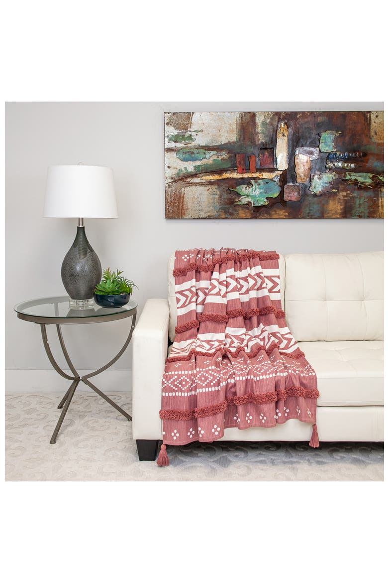 Niko Geometric Tassel Trim Throw Blanket, Alternate, color, PINK