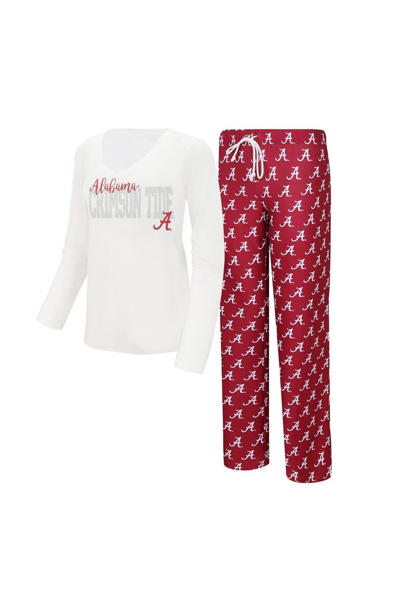 CONCEPTS SPORT Women's Concepts Sport  White/Crimson Alabama Crimson Tide Long Sleeve V-Neck T-Shirt & Gauge Pants Sleep Set, Main, color, 