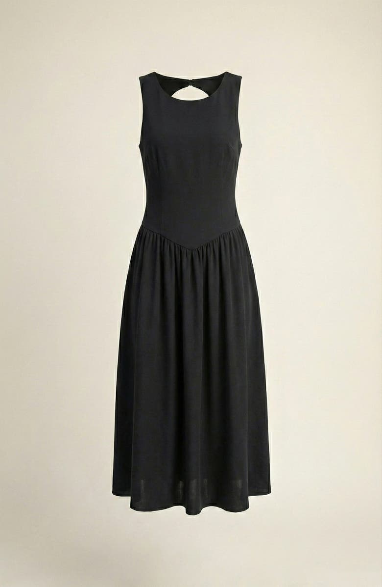 Modenaire Sleeveless Fit-and-Flare Midi Dress with Gathered Skirt Detail, Alternate, color, Black