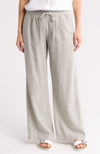 Caslon ® Yarn Dye Linen Blend Pants In Olive- Ivory Ticking Stripe