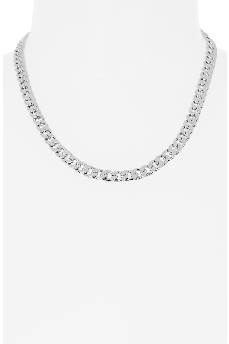 Small Flat Curb Chain Necklace, Alternate, color, SHINY RHODIUM