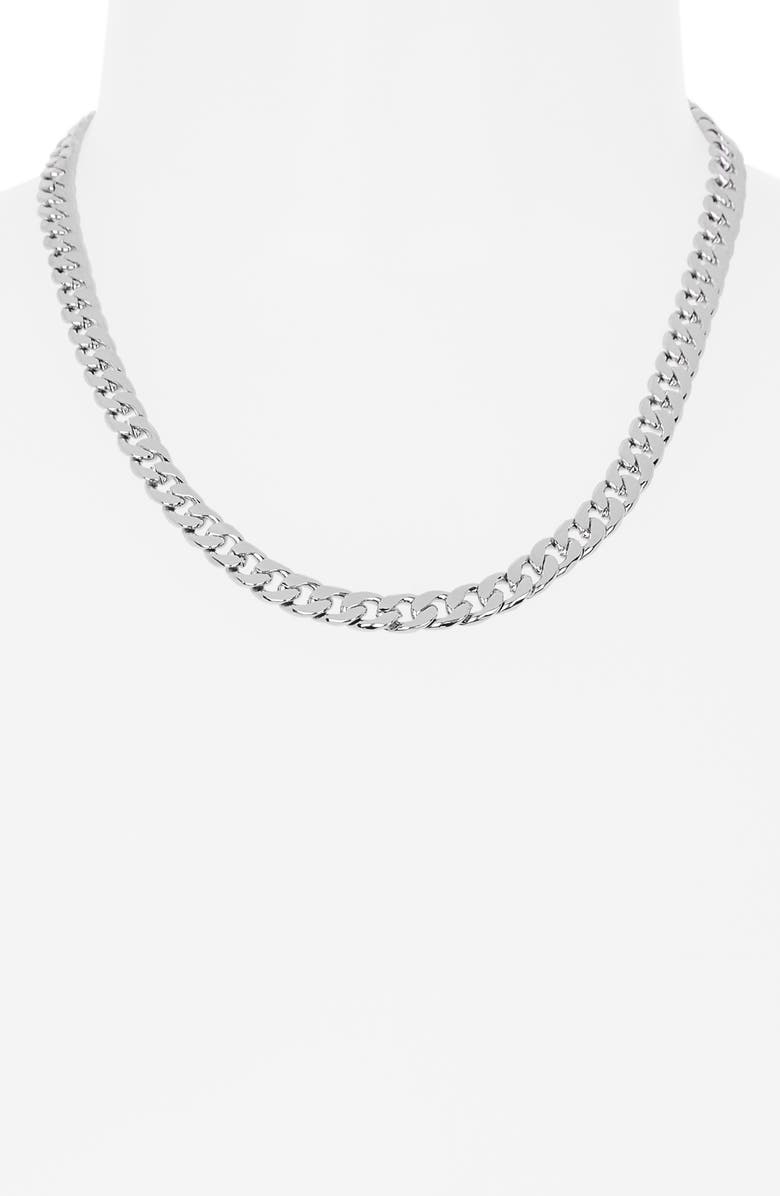 Steve Madden Small Flat Curb Chain Necklace, Alternate, color, Shiny Rhodium