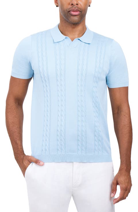 Cable Short Sleeve Johnny Collar Sweater