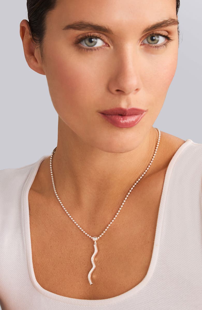 LAGOS Caviar Spark Diamond Wave Pendant Necklace, Alternate, color, Silver