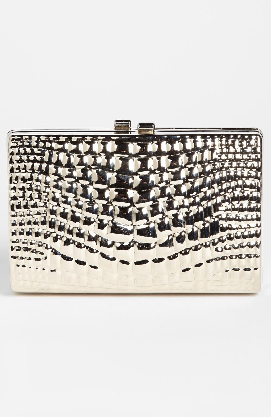 Croc Embossed Metal Clutch, Alternate, color, SILVER