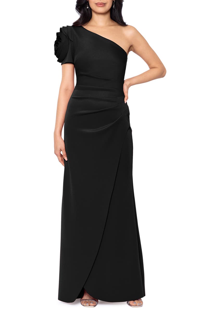 Xscape Evenings Rosette Detail One-Shoulder Gown, Main, color, 