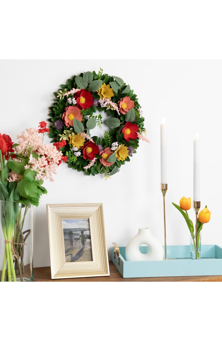 Northlight Shaved Wood Florals and Foliage Artificial Small Spring Wreath - 13.75", Alternate, color, Multi